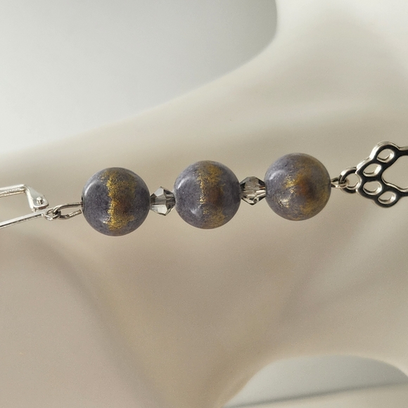 Elegant Silver and Gold Beaded Earrings - Picture 4 of 6